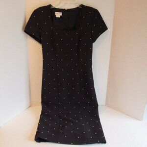 Liz Claiborne Short Sleeve Black Square Neck Dress with White Seed Pearls Size 4